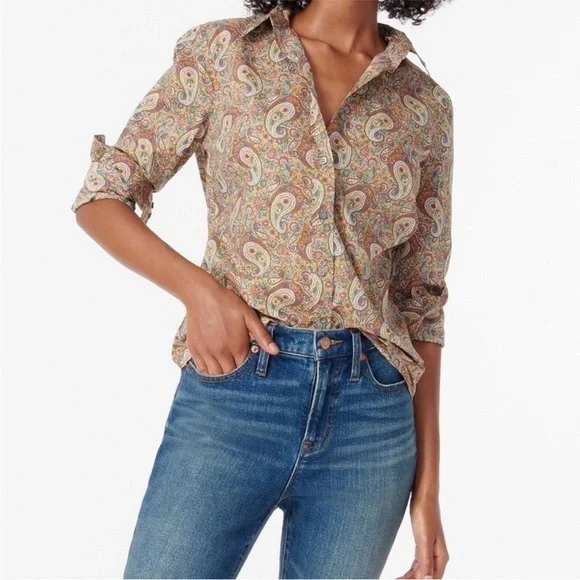 J. Crew Olive Green Slim Perfect Button Down Shirt in Liberty Lee Manor Paisley - Picture 6 of 13